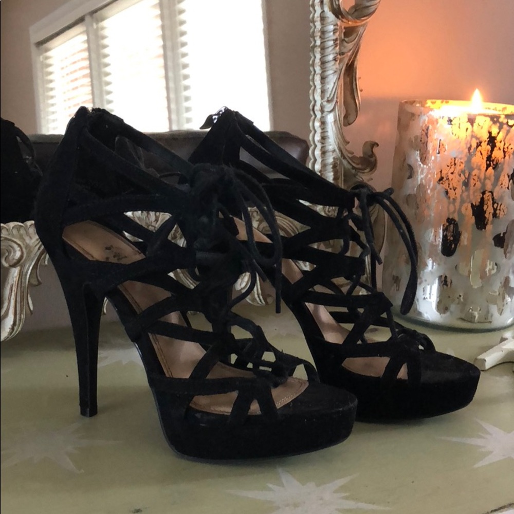 Sexy Black Lace Up Platform Sandals
